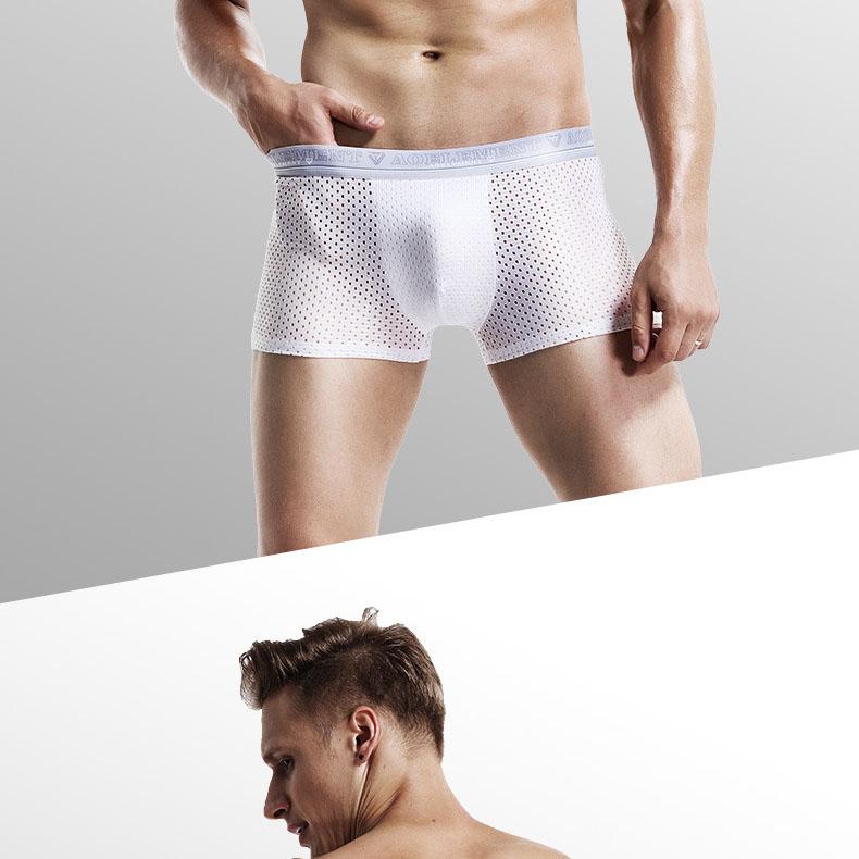 Breathable Youth Thin Men's Underpants, Shorts, Mesh Men's Boxers, Sports Ice Silk Hollow Out Summer Boxers
