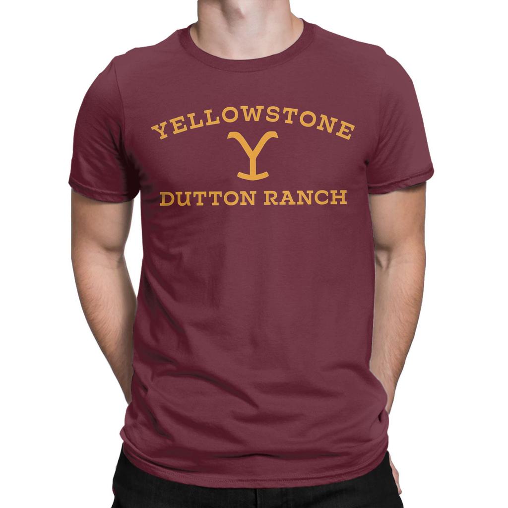 Yellowstone Large Gold Dutton Ranch T-Shirts for Men  Vintage Cotton Tees Crewneck Short Sleeve T Shirt Birthday Gift Clothes