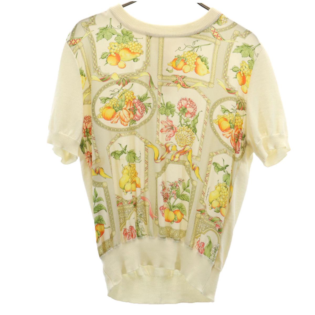 

Salvatore Ferragamo 90s Made in Italy Old Floral pattern switching Short sleeve knit Women Used