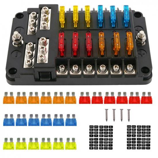 Fuse Holder Block Box LED Indicator 12V 32V Auto Marine 12 Way Car Waterproof