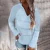 Fashion Women Casual Solid V-Neck Long Sleeves Hooded Sweater Blouse Tops