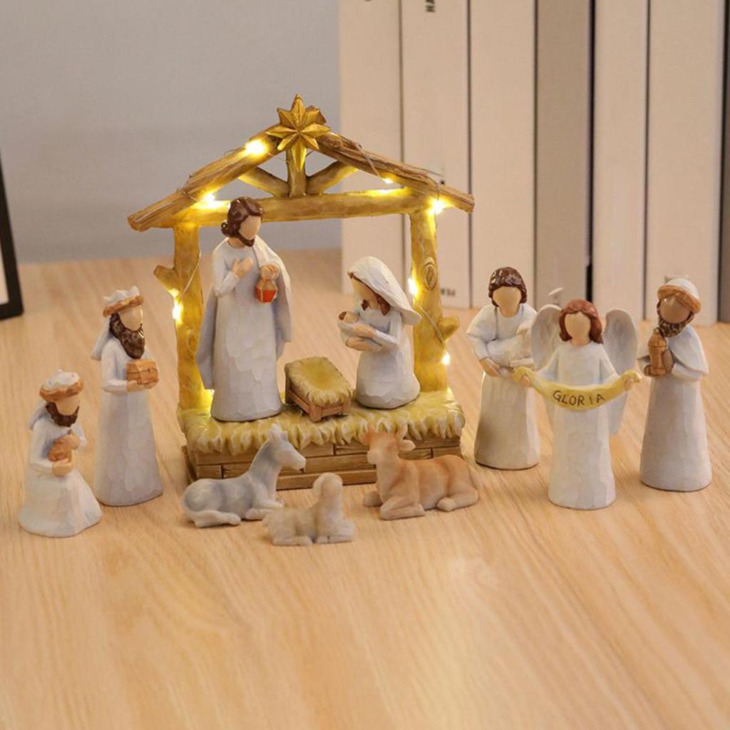 Christmas Nativity Jesus Nativity Set Holy Family Statue 12 Pieces Figurines Christmas Decorations For Indoor Fireplace Table