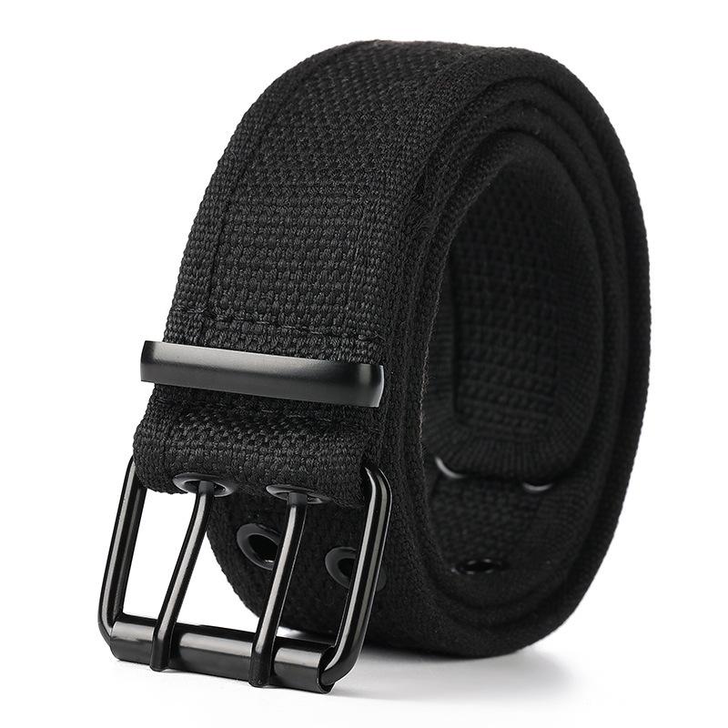 

Ремень мужской модный холщовый ремень с двойной пряжкой женский легкий повседневный джинсовый ремень 115cm чёрный