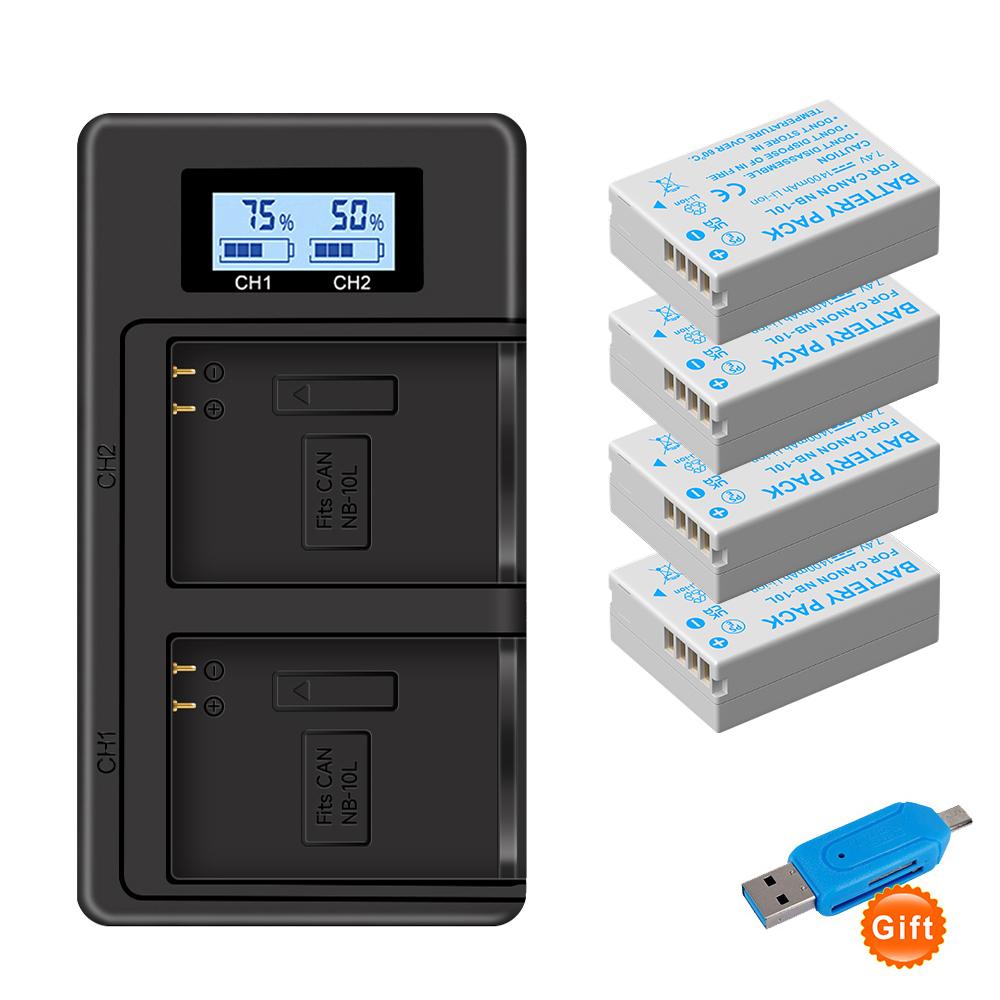 PALO 1400MAh NB-10L NB10L + Pengisi Daya LCD Dengan Port Tipe C & Kabel USB Untuk Canon G1X G15 G16 SX40HS SX50HS SX60HS SX40 SX50