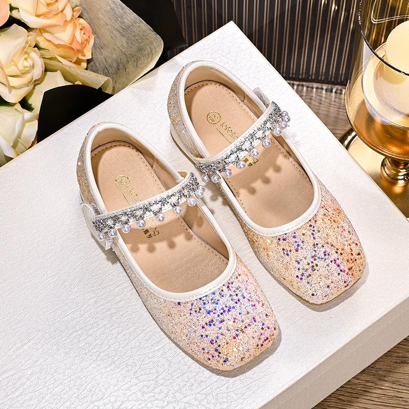 Girls' Leather shoes2026New Summer Pearl-embellished Princess Shoes, Girls' Single Shoes, Dance Shoes, and Crystal Shoes for Parties