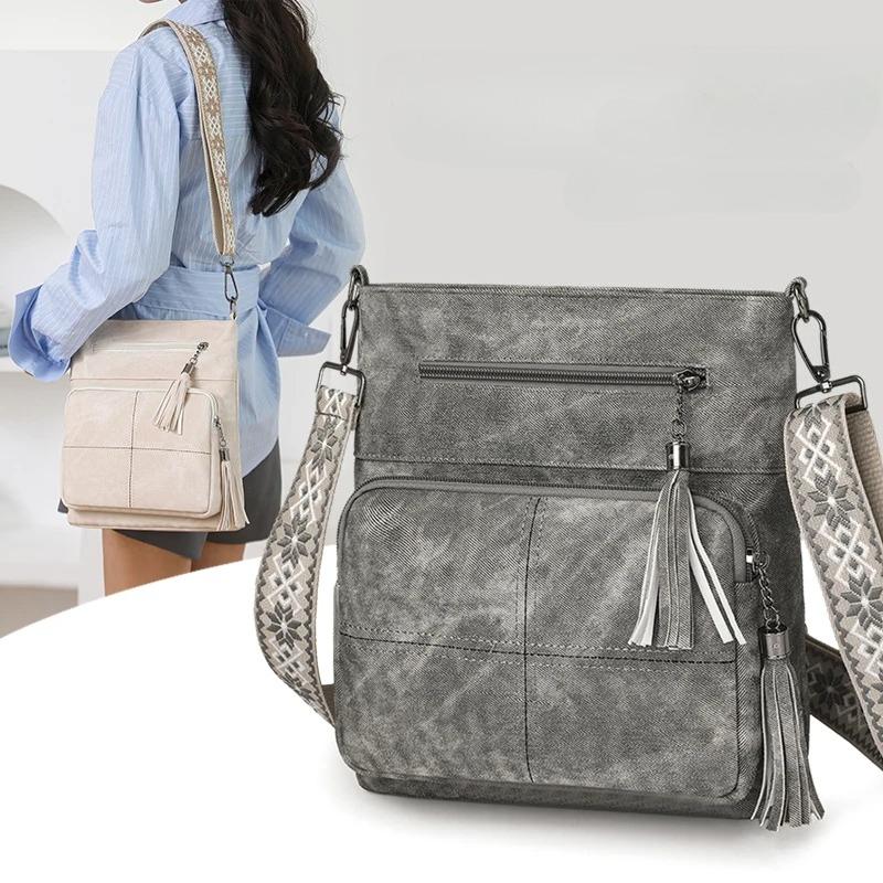 Damen Retro Denim PU Einzel-Schultertasche Große Kapazität Umhängetasche Multifunktionale Schulter-Umhängetasche Ausflugs-Freizeit-Pendlertasche