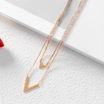 Ladies Necklace Innovative Double Pendant Long Chain Hollow Triangle V-shaped Stainless Steel Necklace