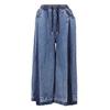 Women's Elastic Drawstring Waist Wide Leg Loose Fit Color Block Patchwork Culotte Pants Streetwear Denim Capri Jeans For Spring