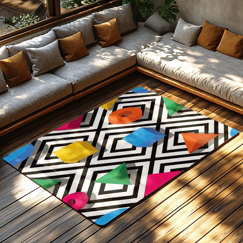 Tuniu Colorful Geometric Rug Kids Play Mat Non Slip Room Carpet for Bedroom Living Room Decor