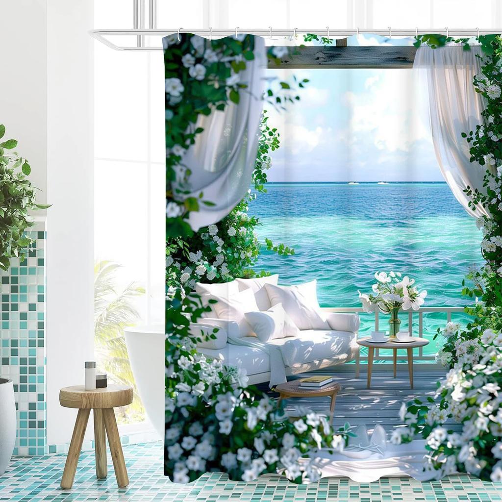 tortoise Bathing Curtain  Bathroom Shower Curtain Waterproof With 12 Hooks Home Deco