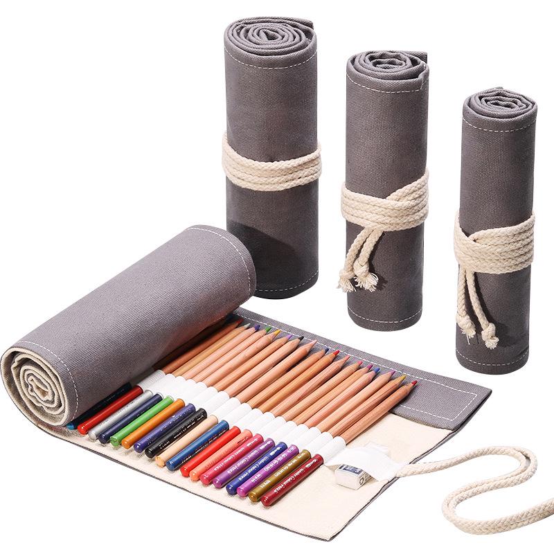 Handmade canvas pen curtain hole large capacity roll pencil case boys and girls color lead sketch stationery box