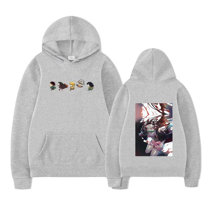 Autumn Winter Japanese Anime Hoodie Sweatshirt Print Letter Oversize Pullover Casual Fashion Street Long Sleeved Top