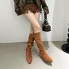 Innere Erhöhung Französische Retro Wildleder Spitzstiefel Damenstiefel 2025 neu Herbst und Winter Schaftstapel Ritterstiefel