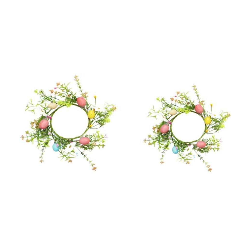Easter Egg Candle Rings Holder Wreaths with Daisy Flower Spring Egg Artificial Farmhouse Wreaths Berry Candle Rings Table Decor