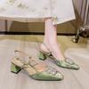 Baotou Sandals Women's Summer 2025 New Fashion Green Back Empty Thick Heel High Heels French Square Head Mid-heel Shoes