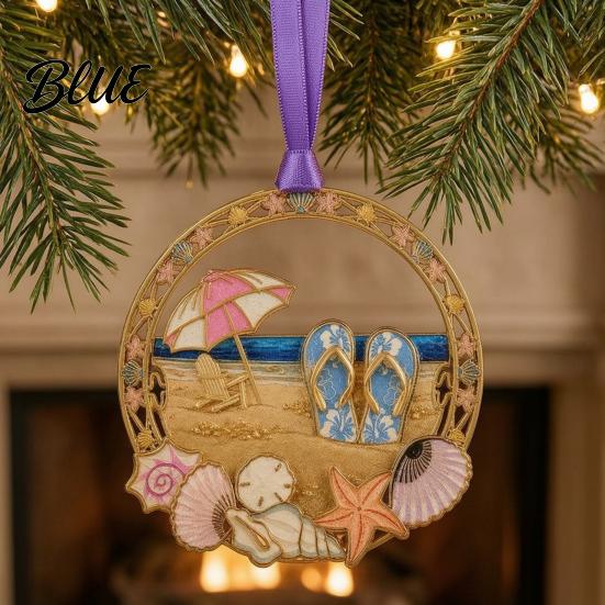 Beach Theme Holiday Decorations Christmas Ornaments Vacation Themed Tree Hanging Decoration Acrylic Lightweight Metal Pendants Slipper Shell