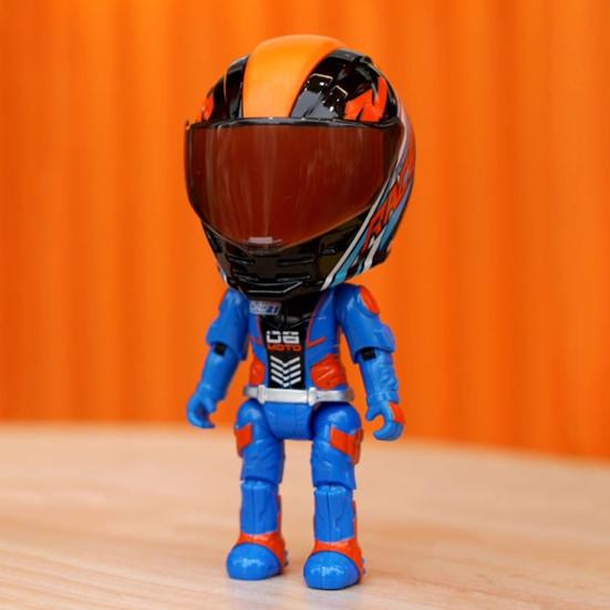 Transforming Motorcycle Rider Figurine Deformable Helmet Racing Driver Action Figure with Movable Joints Desktop Decoration Ornament
