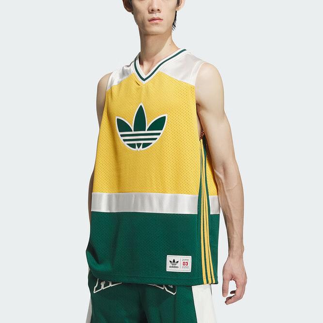 Adidas Originals Colorblock Logo Print Casual Breathable Skin-Friendly Tank Top Unisex Tops Yellow JD6401