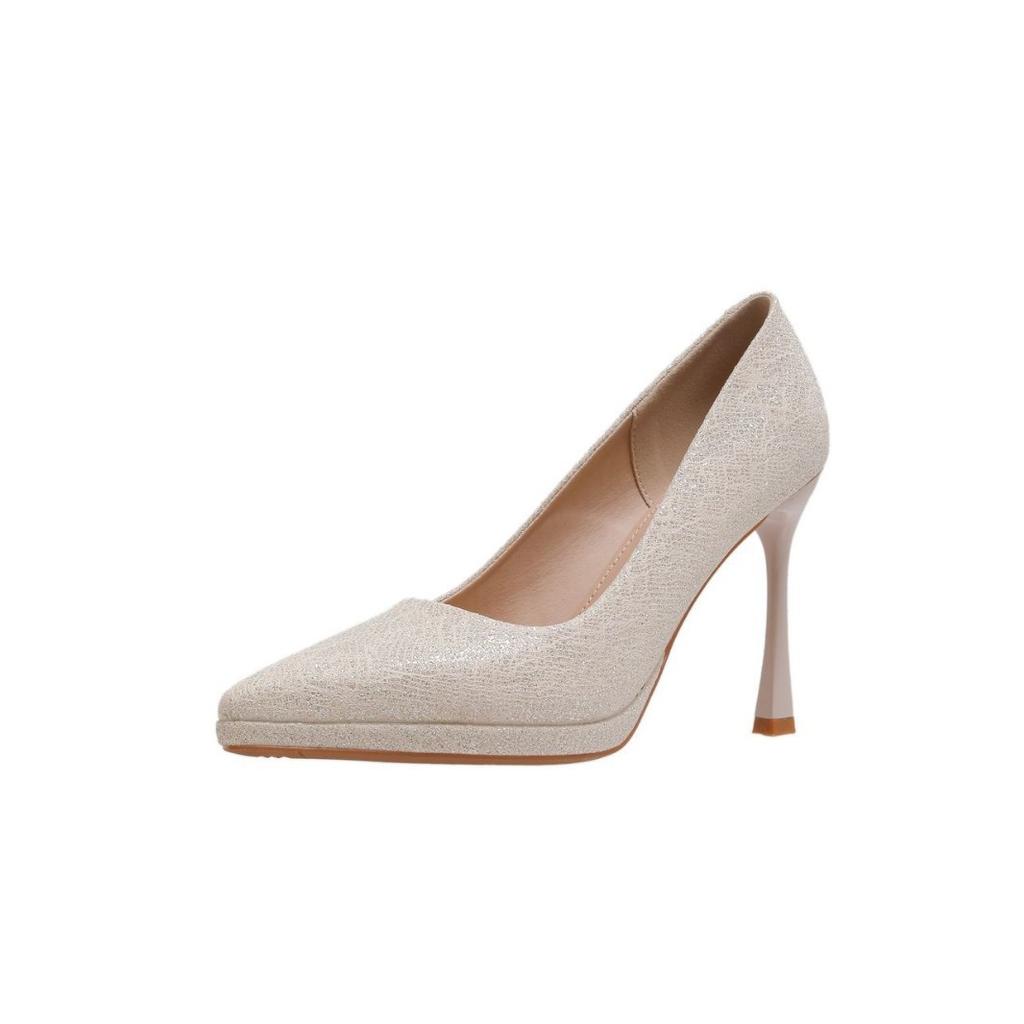 Champagne Waterproof Table High Heels Female Bride Bridesmaid Shoes Two Wear Thin Heels Light Mouth Single Shoes Can Be Worn Daily