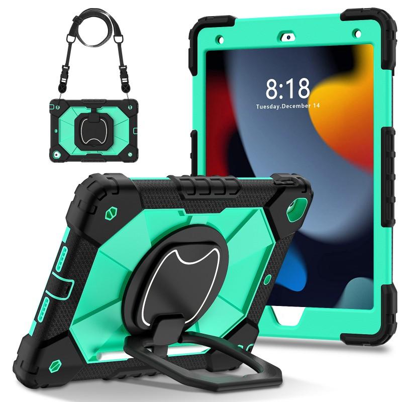 IPad 10.2 Case With 360 Rotating Handle Built-in Stylus Slot Shockproof Full Cover Silicone Shell Shoulder Strap