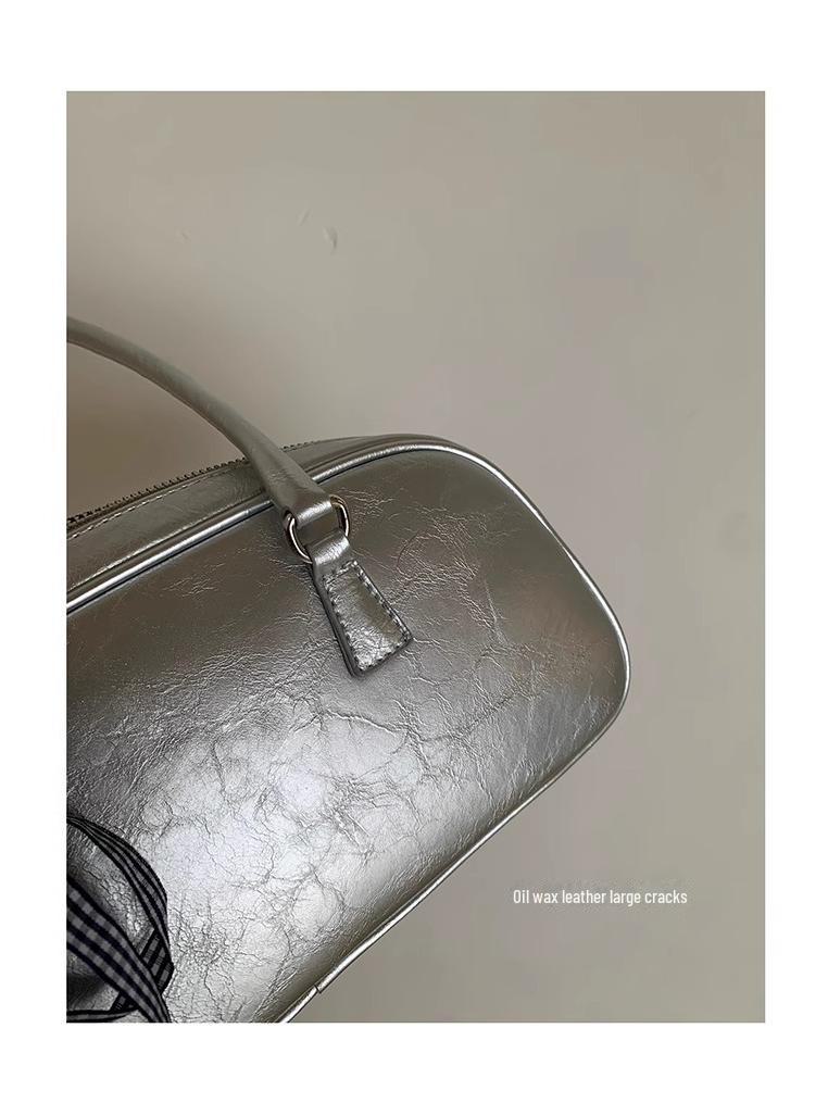 2024 Korean Spring Niche Ballet-Inspired Silver Shoulder Bag: Trendy & Versatile Handbag