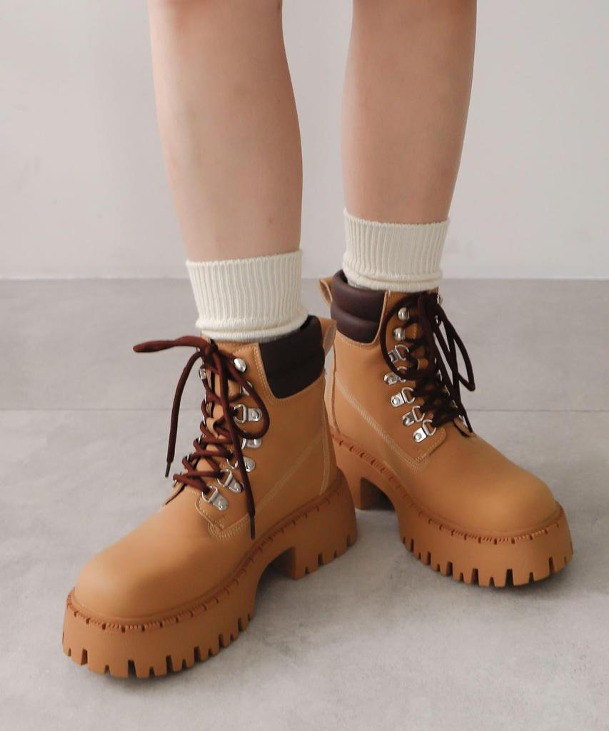 WEGO Platform Trekking Platform Korean Size Camel Women's Boots, Boots, Shoes, Style, Girly, Casual, Gift, Spring, Autumn, Winter, L,