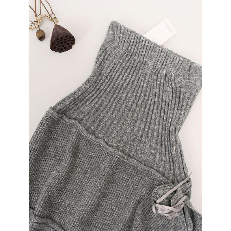 Artistic Retro Knitted Skirt Women's Autumn and Winter Irregular Design Rose Ribbon A Word Long dress