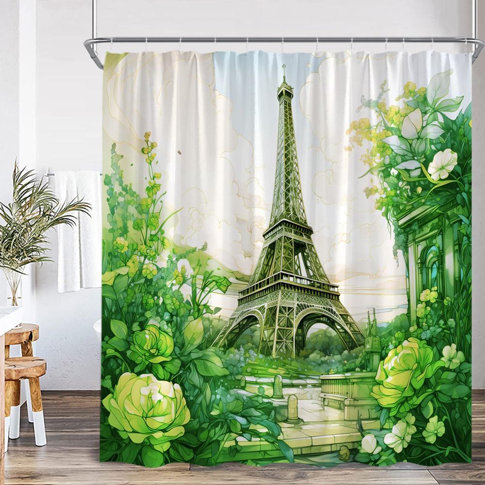 Eiffel Tower Shower Curtain European Paris City View France Architecture Bathroom Decoration Modern Polyester Bathtub Curtain