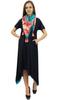 Bimba Women's Casual Black Short Sleeves Asymetrical Hem Dress With Scarf -