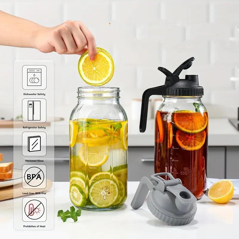 

2 sets of 1900ml/64OZ large capacity coffee pots, wide mouthed glass chilled water bottles (black and gray lids)