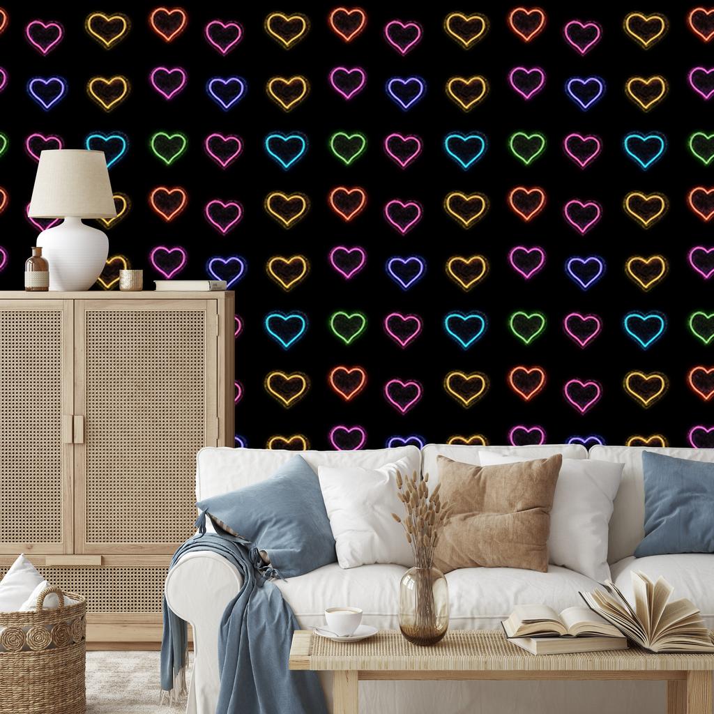 Neon Glitter Hearts Wallpaper Black and Ochre 50x1000