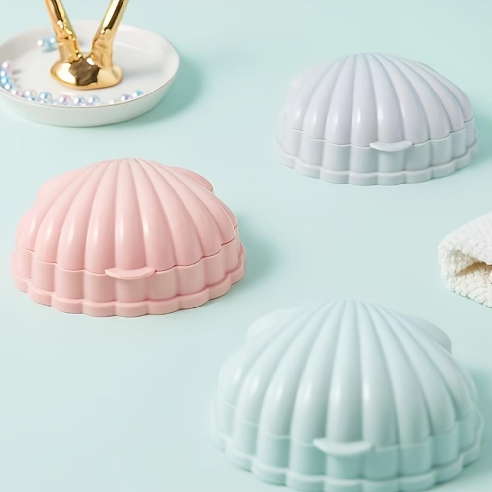 1pc Shell-Shaped Soap Box with Flip Lid, Cute Seashell Design, Drainage Holes & Snap-Fit Cover, Decorative Bathroom Organizer