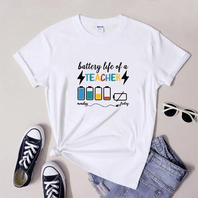 Battery Life Of A Teacher Tshirt Funny Teacher Appreciation Gift Tshirt Aesthetic Women Kindergarten Back To School Top Shirt