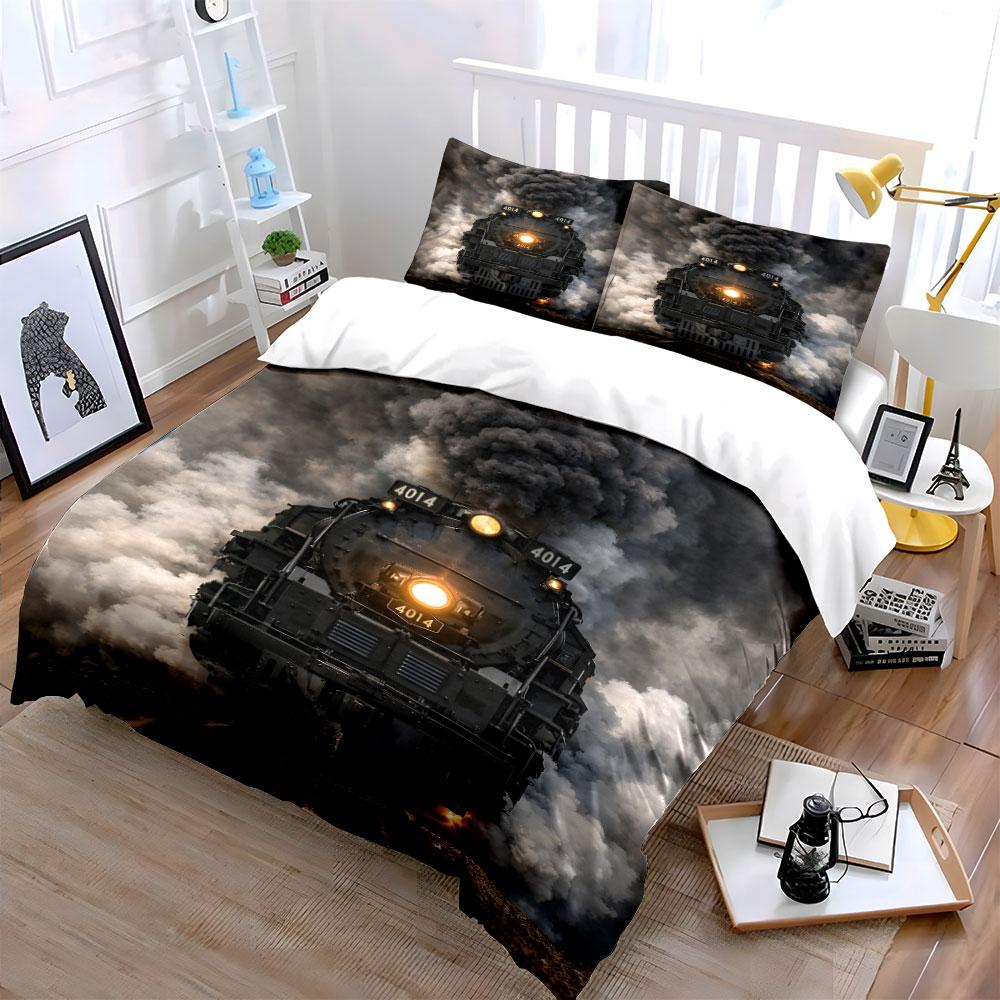 Steam Train with Smoke 4014 Bedding Duvet Cover Set (1*Duvet Cover 2*Pillowcases, without duvet insert)