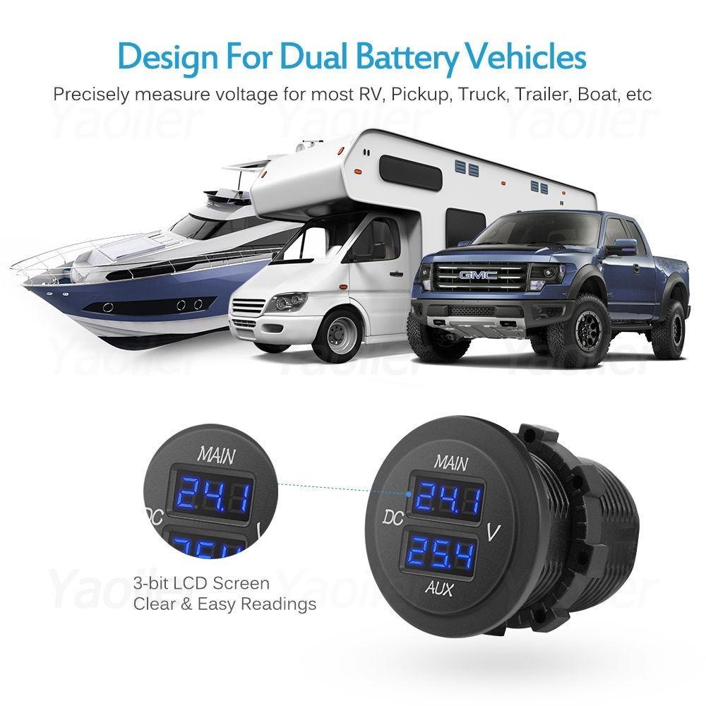 DC 6V-60V Digital Voltage Meter Car Motorcycle Voltmeter Voltage Tester Measurement for Car Motorcycle ATV Boat Yacht Voltmeter