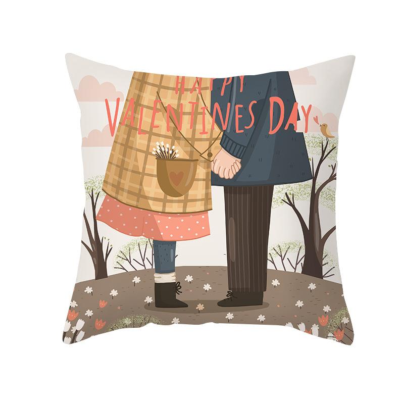 Shopee Valentine's Day Pillow Cover Home Sofa Cushion Cover Peach Skin Printed Living Room Bedroom Cushion Cover