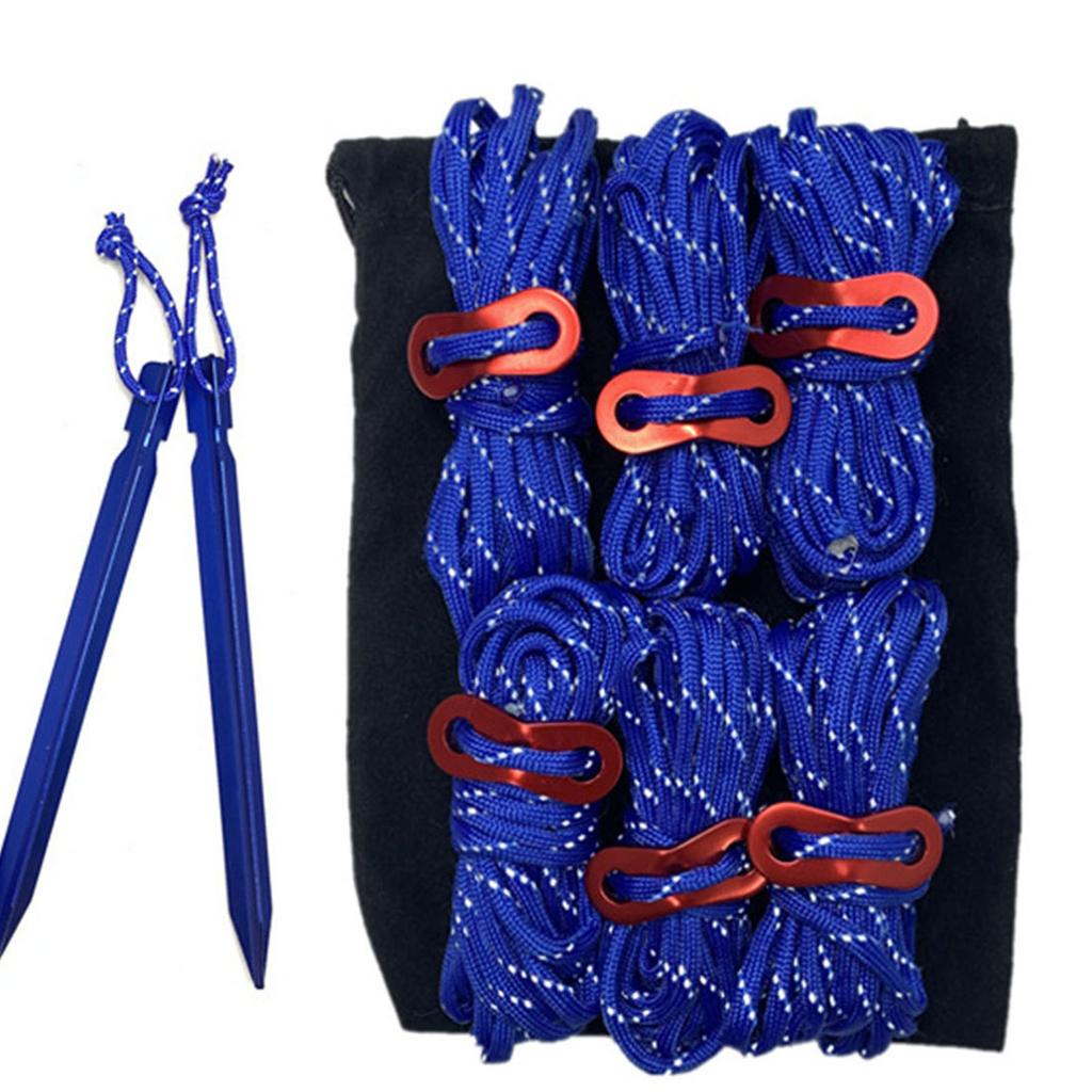 Corda de Barraca Fivelas de Estaca Cordas Refletivas Conjunto com Bolsa de Armazenamento para Acampamento ao Ar Livre Azul