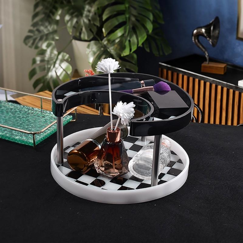 2 Tier Resin Tray Molds Round/Moon Epoxy Resin Casting Mold for DIY Makeup Tools Trinkets Jewelry Storage Box Making