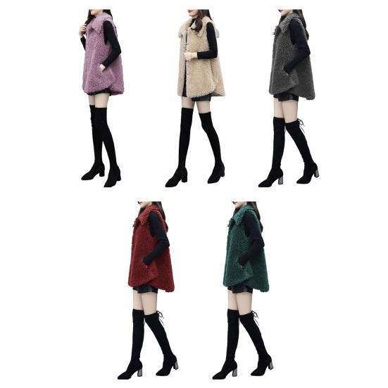 Women's Fuzzy Faux Fur Vest Sleeveless Lapel Fleece Jacket Winter Warm Open Front Cardigan with Pockets