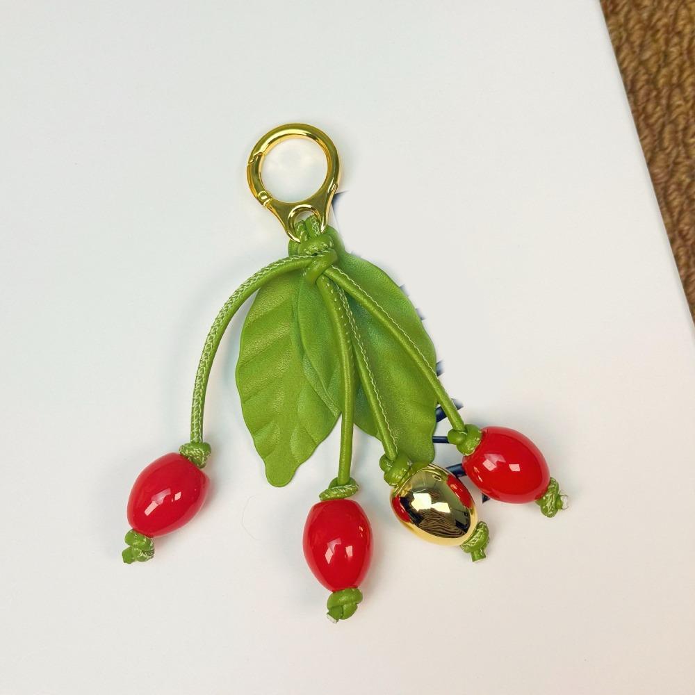 Elegant Cherry Keychain Pu Leather Bag Pendant Funny Fruit Bag Charm Key Ring
