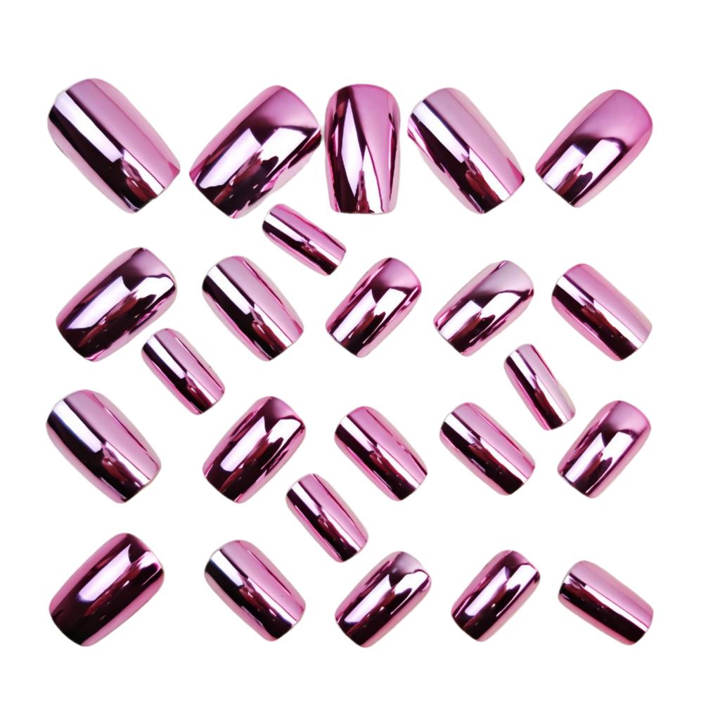 24 Stück Metallisch Glänzend Gotischer Stil Rosa Unifarbene Nagelaufkleber, Geeignet Für Frauen Mädchen Falsche Nägel Press-On Nägel Nagelzubehör