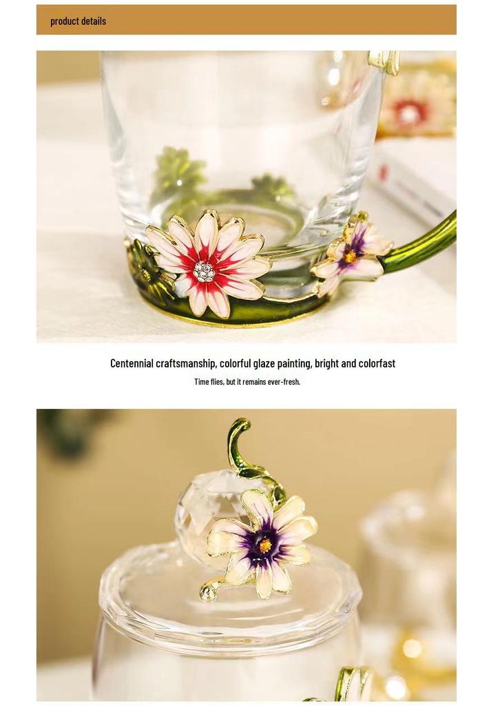 Chrysanthemum Enamel Glass Tea Cup - Lead-Free Crystal Coffee Cup Gift