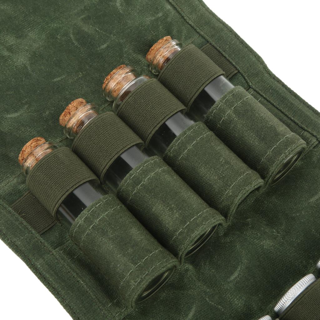 Seasoning Bottle Storage Bag Portable Camping Spice Kit with 9 Spice Jars for Outdoor Camping BBQ Picnic OD Green