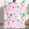 Flamingo and Cactus Print Flannel Blanket - Warm and Cozy, Perfect for Sofas, Offices, Beds, Camping, and Christmas.