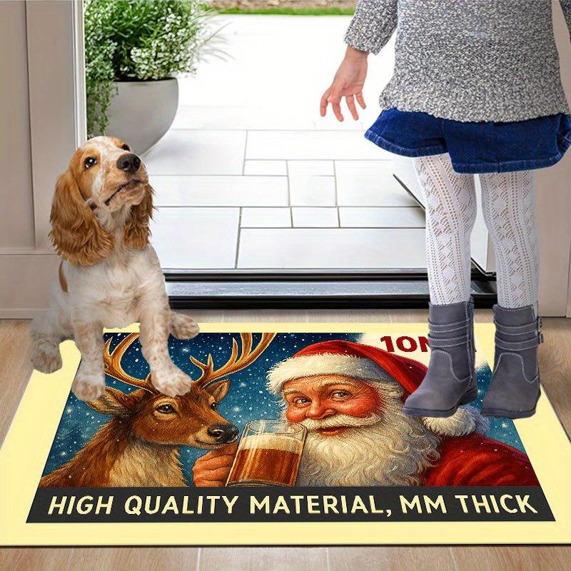 1Pcs Anti Fatigue Kitchen Rugs,  Santa Claus ReindeerPrint Waterproof Non-Slip Thick Cushioned Kitchen Mat Heavy Duty Comfort Standing Mat for Kitchen