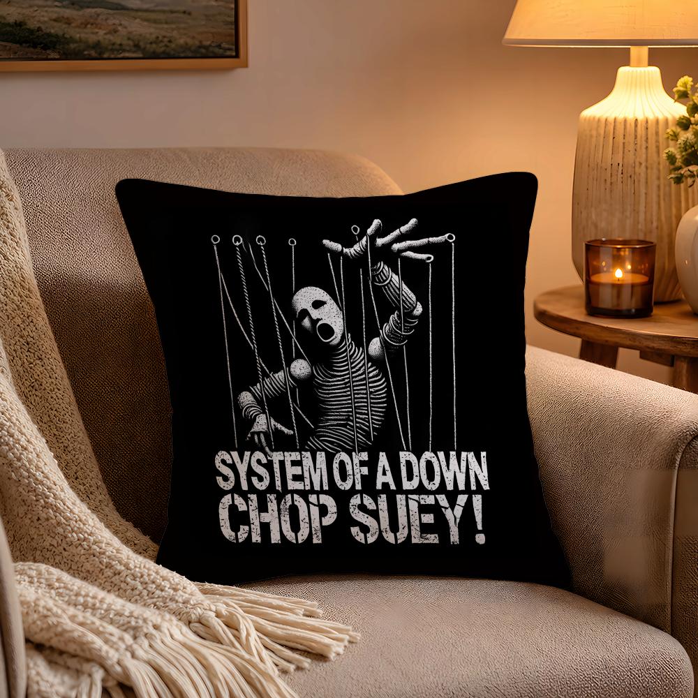 Hot Rock Band SSystem Of A Down Pillow Case Soft Plush Cushion Cover Double Print and Invisible Zipper for Sofa Home Car Use