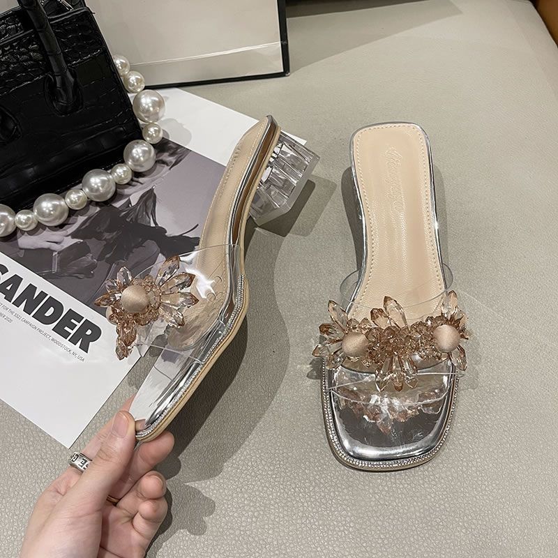 Crystal flower decoration with versatile mop summer 2025 new fairy sandals women's slippers outer wear