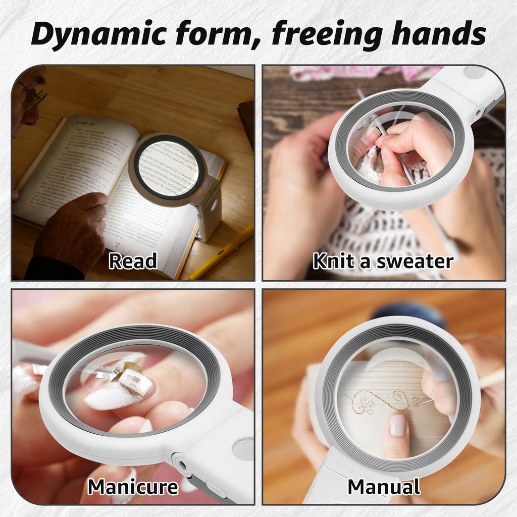 10X 25X/30X Foldable Hand/Standing Magnifier Dimmable 3 Color LED Portable Magnifying Glass for Reading Repairing Sewing Drawing