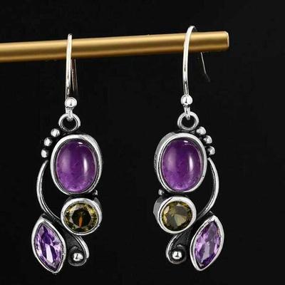 Boho Dangle Earrings for Women Vintage Moonstone Drop Earrings Ethnic Retro Pendant Ear Hook Beach Party Jewelry Gift