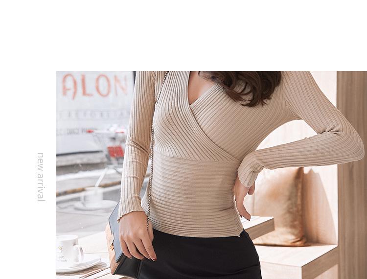2026 Koreanischer Stil Tiefes V-Ausschnitt Langarm Schlank Geschnitten Strickpullover für Damen - Trendiger Vielseitiger Basisschicht